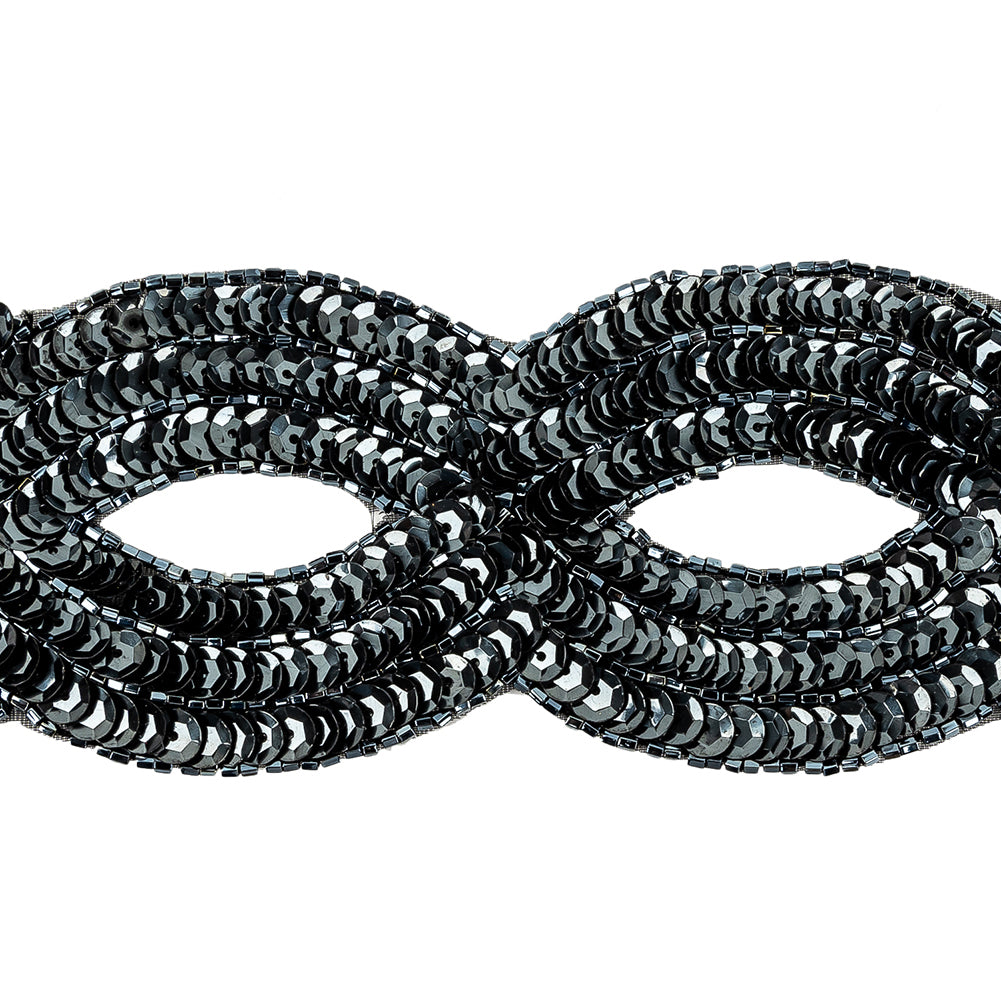 Vintage Gunmetal Sequins and Beaded Figure Eight Applique - 11" x 2.5" Detail Vintage Gunmetal Sequins and Beaded Figure Eight Applique - 11" x 2.5" Detail