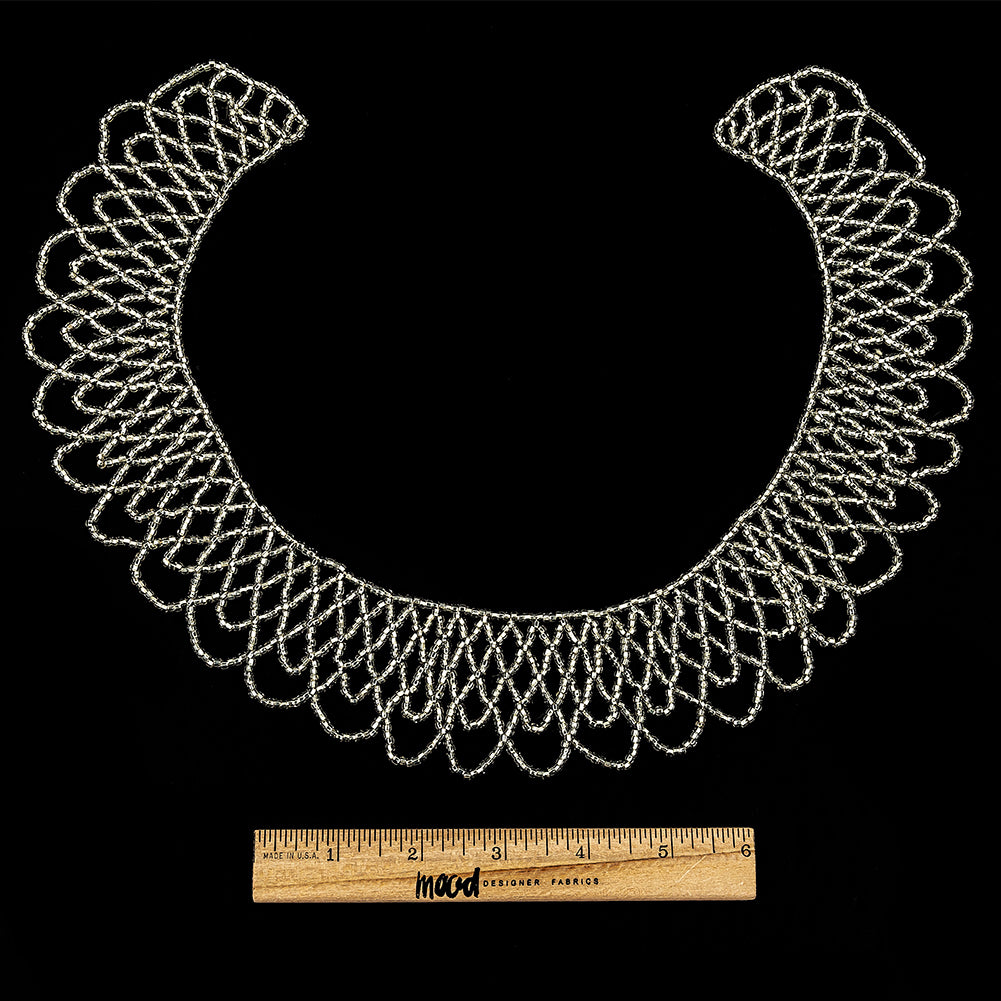 Vintage Silver-lined Beaded Abstract Neck Applique - 9.25" x 10" Full Vintage Silver-lined Beaded Abstract Neck Applique - 9.25" x 10" Full