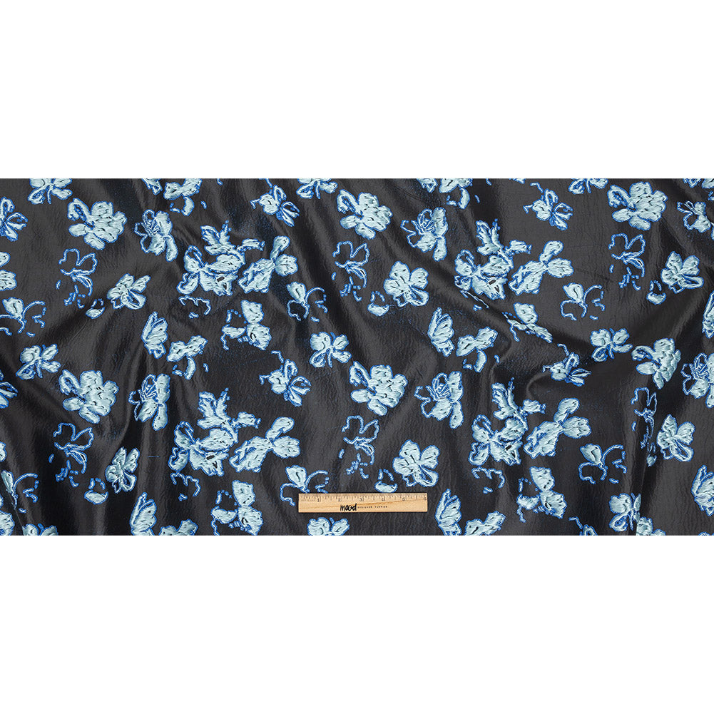 Metallic Magnetic Blue, Baby Blue and Black Floral Luxury Brocade Full