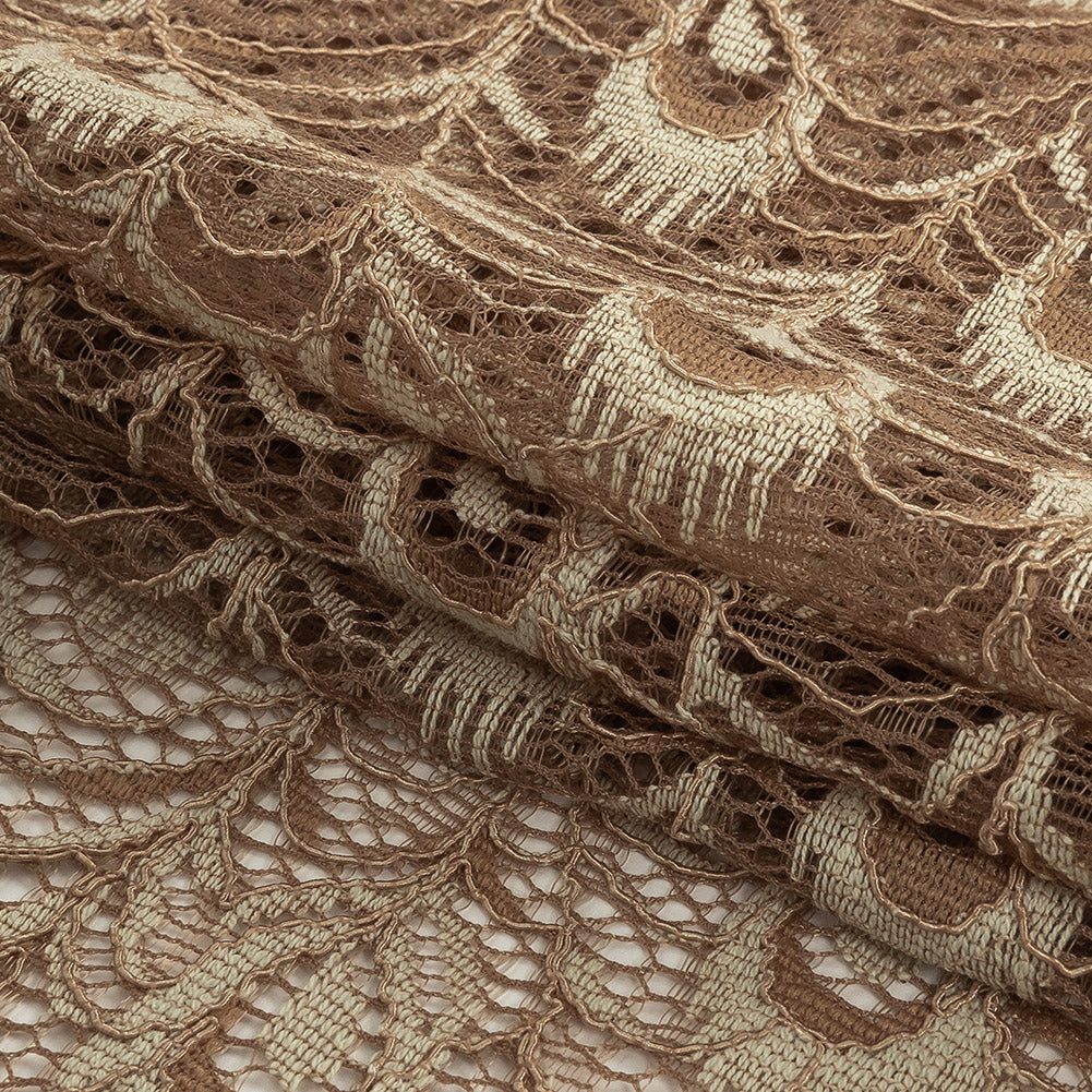 Taupe Peacock Feathers Corded Lace Folded Taupe Peacock Feathers Corded Lace Folded