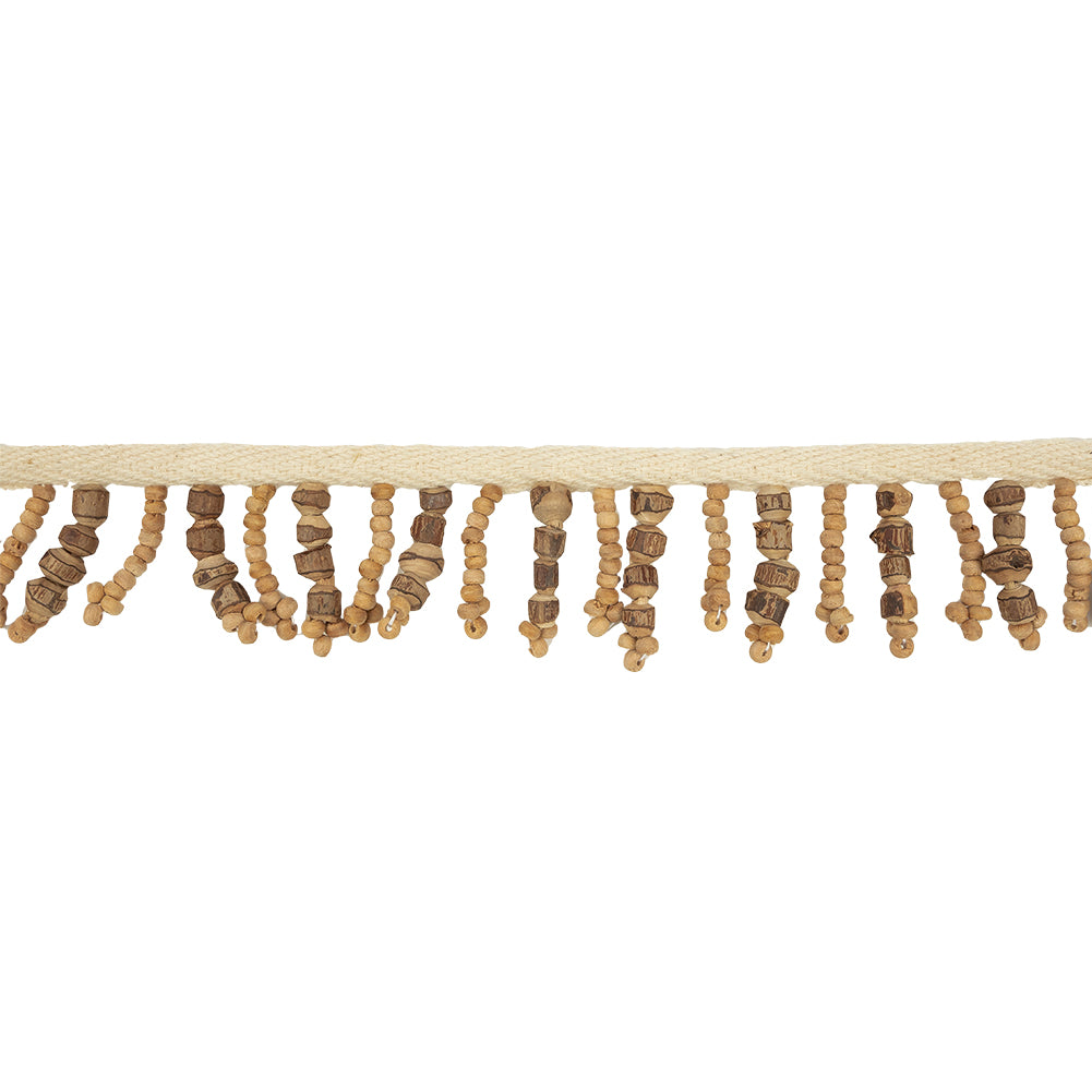 Vintage Brown and Natural Textured Wood Beaded Fringe Trim - 1.625" Vintage Brown and Natural Textured Wood Beaded Fringe Trim - 1.625"