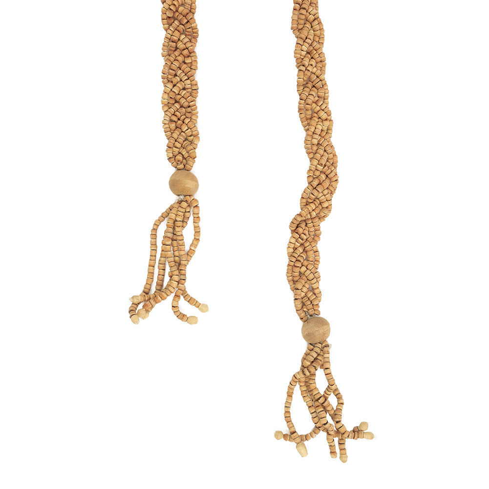 VIntage Natural Wood Beaded Double Strand Braided Belt with Tassels - 56" x 0.75" Full VIntage Natural Wood Beaded Double Strand Braided Belt with Tassels - 56" x 0.75" Full