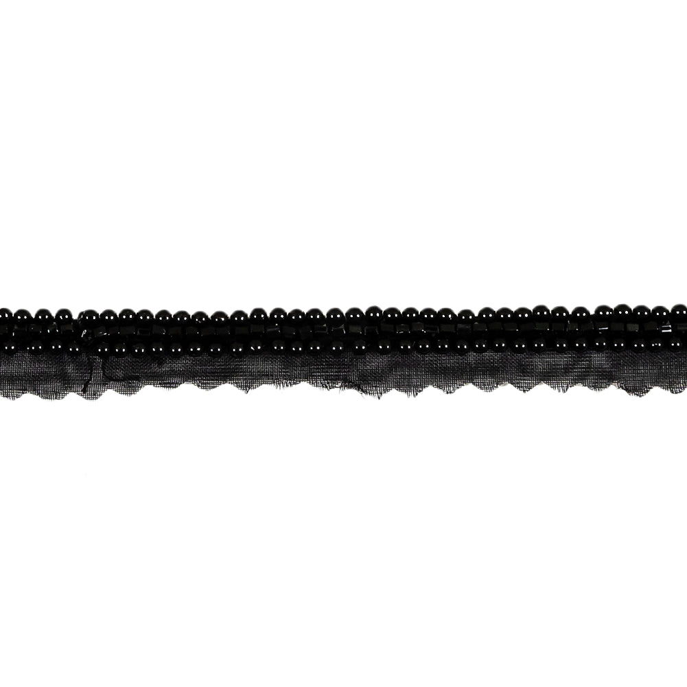 Vintage Three Row Jet Seed Beaded Trimming - 0.375" Detail Vintage Three Row Jet Seed Beaded Trimming - 0.375" Detail