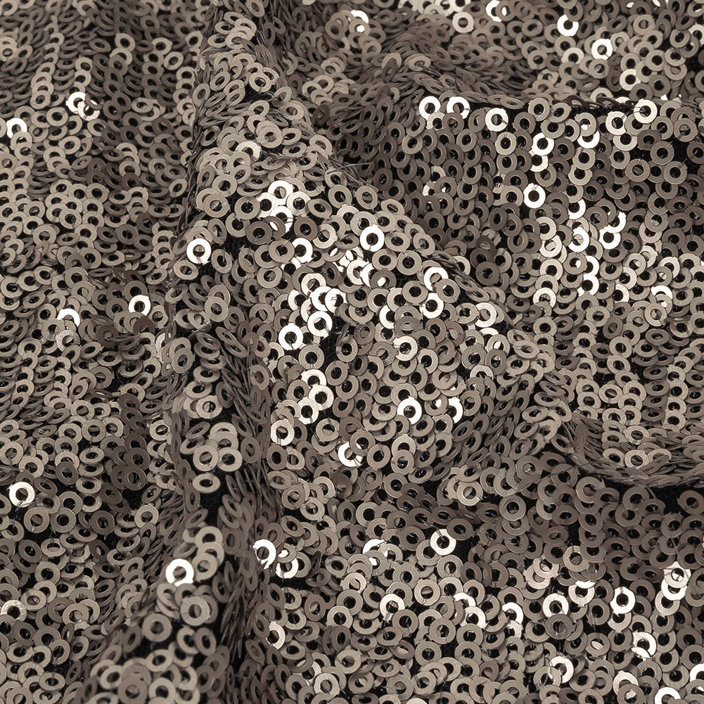 Dull-Polished Silver All-Over Baby Sequins on Black Mesh Detail Dull-Polished Silver All-Over Baby Sequins on Black Mesh Detail