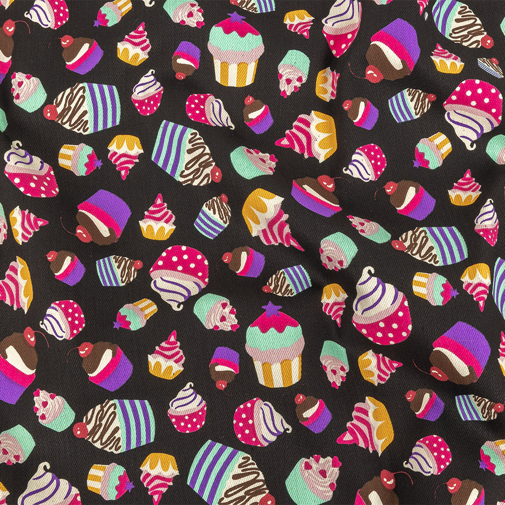Black and Pink Cupcakes Printed Stretch Cotton Denim Black and Pink Cupcakes Printed Stretch Cotton Denim