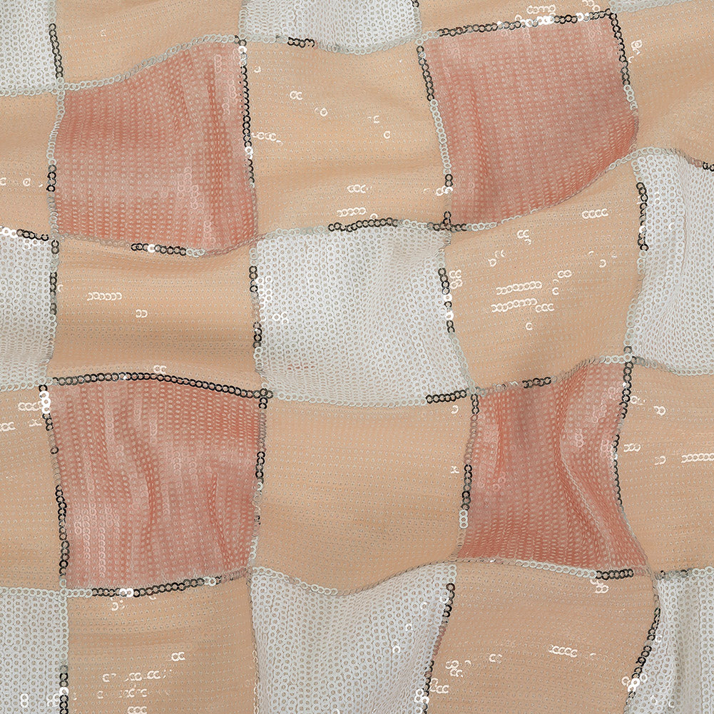 Italian Seashell Pink, Beige and White Baby Sequin Squares on White Mesh Italian Seashell Pink, Beige and White Baby Sequin Squares on White Mesh