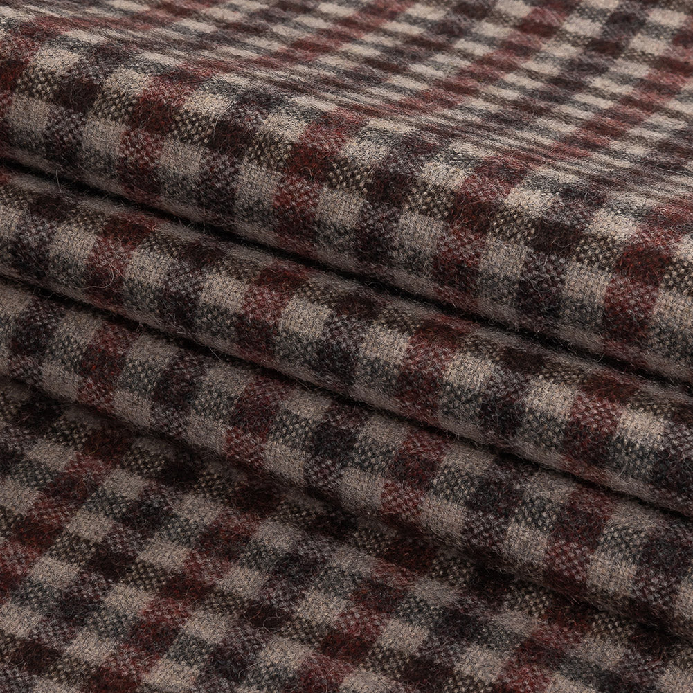 Italian Rose and Brown Tattersall Check Super 100 Wool and Cashmere Suiting Folded Italian Rose and Brown Tattersall Check Super 100 Wool and Cashmere Suiting Folded