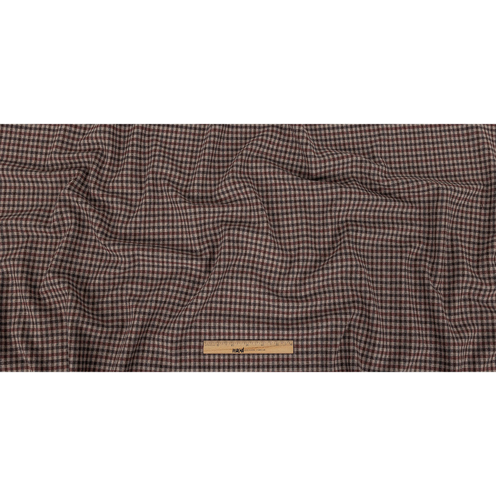 Italian Rose and Brown Tattersall Check Super 100 Wool and Cashmere Suiting Full Italian Rose and Brown Tattersall Check Super 100 Wool and Cashmere Suiting Full