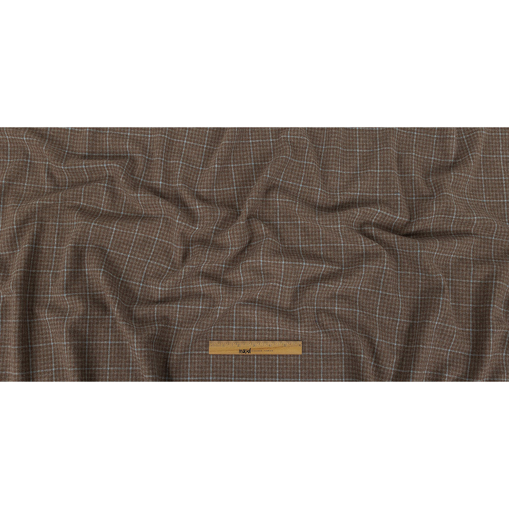 Italian Beige and Blue Plaid Super 100 Wool and Cashmere Suiting Full Italian Beige and Blue Plaid Super 100 Wool and Cashmere Suiting Full