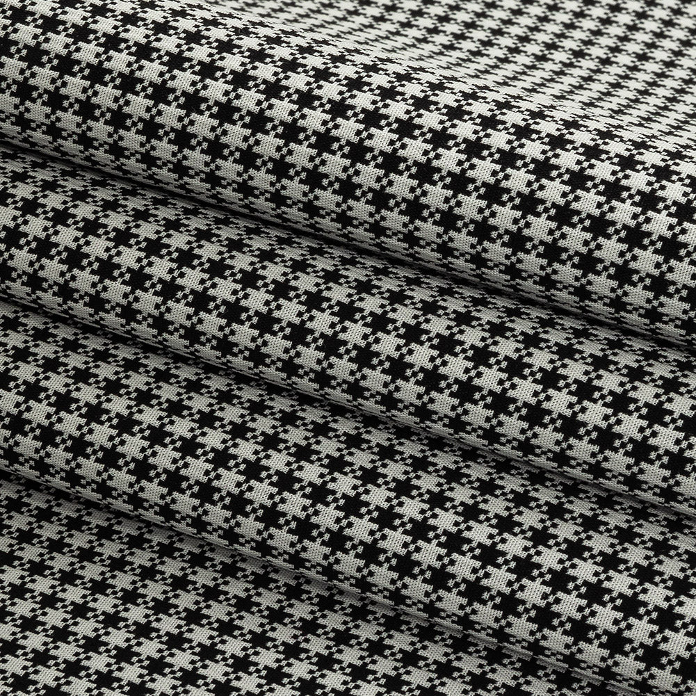Jet Black and Blanc de Blanc Checkered Stretch Cotton Jacquard Folded Jet Black and Blanc de Blanc Checkered Stretch Cotton Jacquard Folded