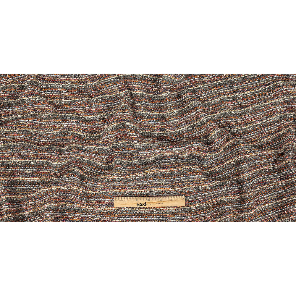 Gray, Red and Metallic Gold Striped Chunky Cotton and Wool Knit Full Gray, Red and Metallic Gold Striped Chunky Cotton and Wool Knit Full