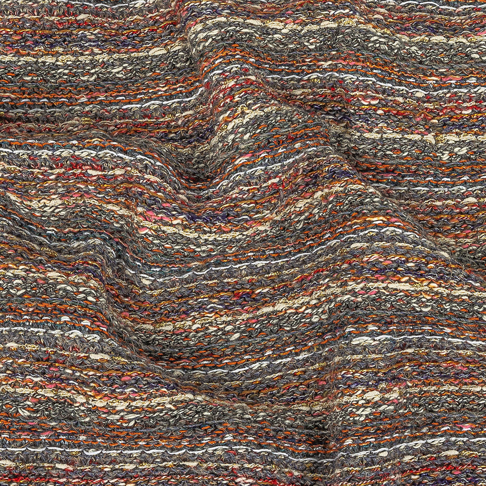 Gray, Red and Metallic Gold Striped Chunky Cotton and Wool Knit Gray, Red and Metallic Gold Striped Chunky Cotton and Wool Knit