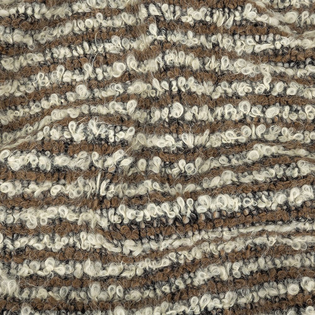 Italian Beige, Ivory and Black Striped Knit Wool Boucle Italian Beige, Ivory and Black Striped Knit Wool Boucle