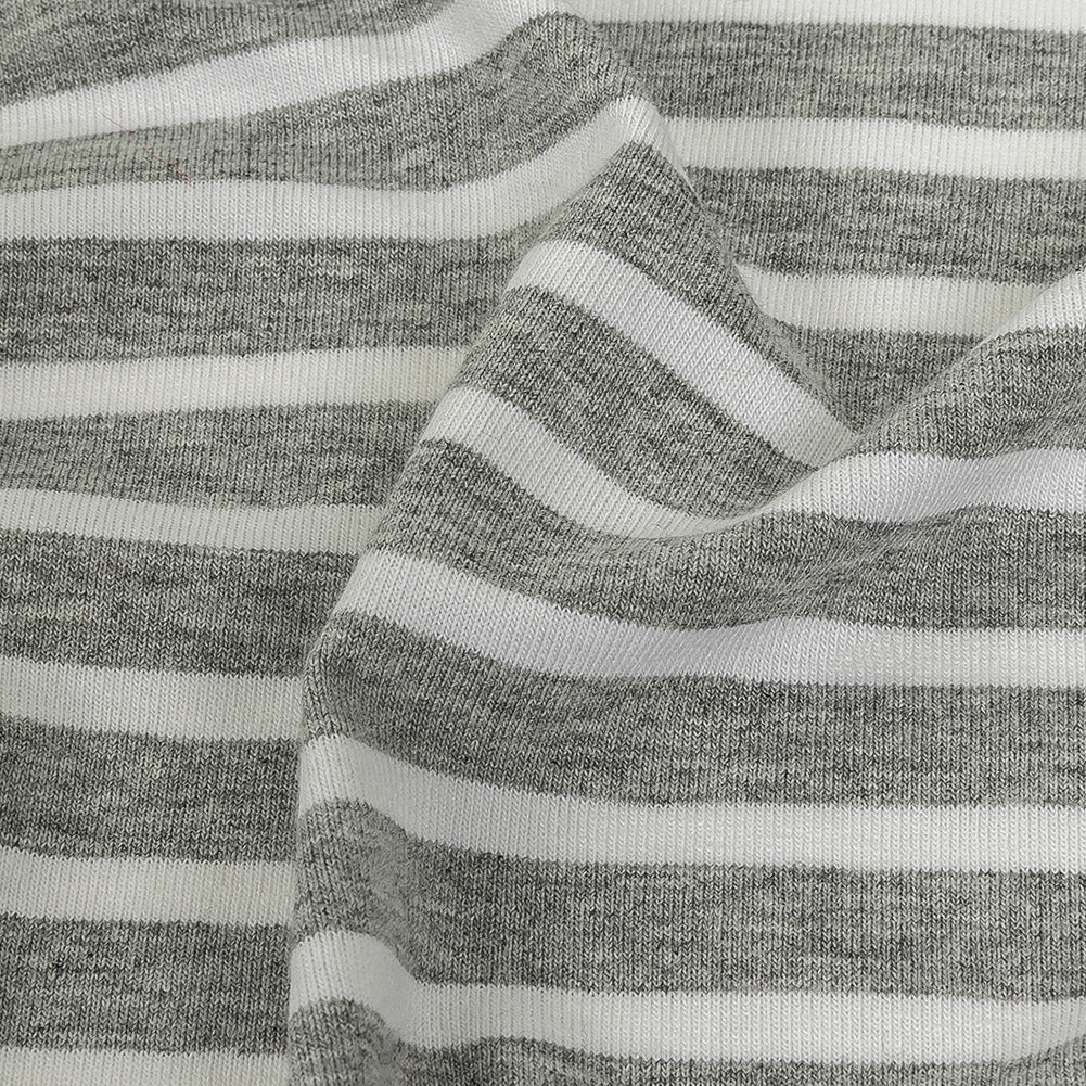 Heathered Gray and White Striped Stretch Rayon Jersey Detail Heathered Gray and White Striped Stretch Rayon Jersey Detail