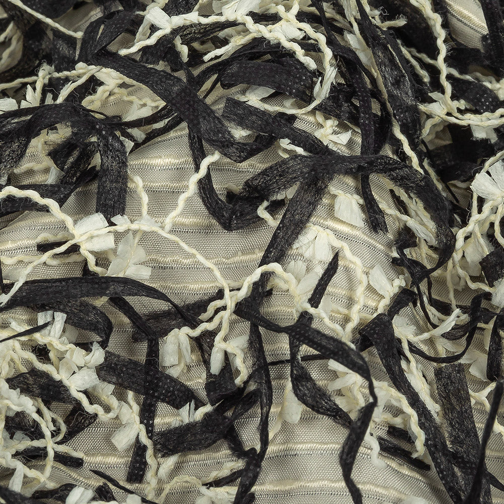 Novelty Black and Ivory Fringed Polyester Woven Detail Novelty Black and Ivory Fringed Polyester Woven Detail