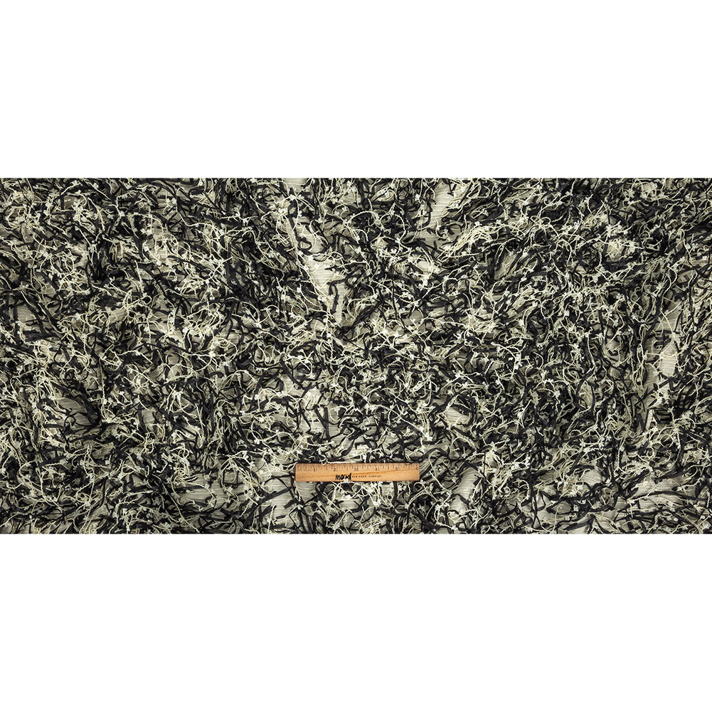 Novelty Black and Ivory Fringed Polyester Woven Full Novelty Black and Ivory Fringed Polyester Woven Full