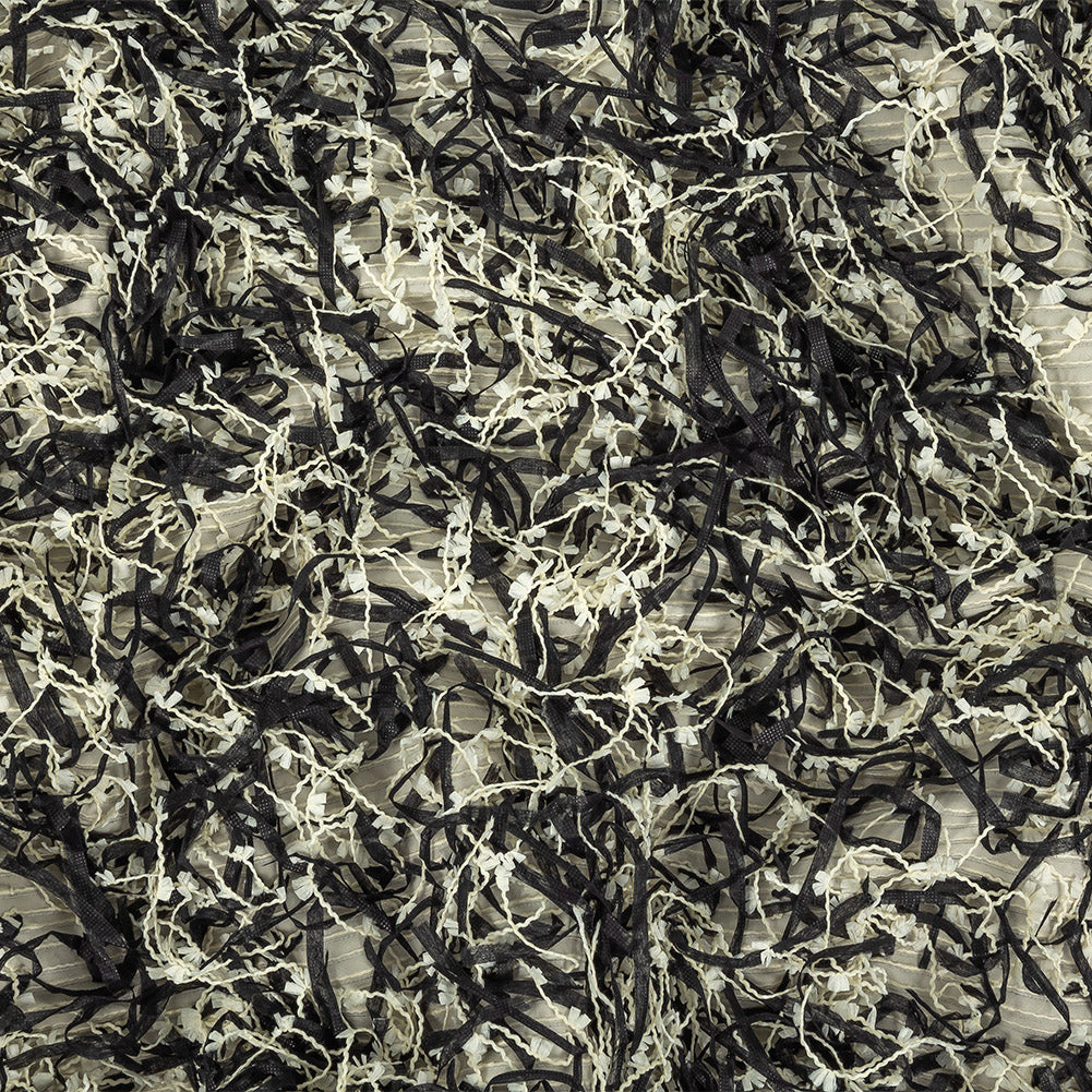Novelty Black and Ivory Fringed Polyester Woven Novelty Black and Ivory Fringed Polyester Woven