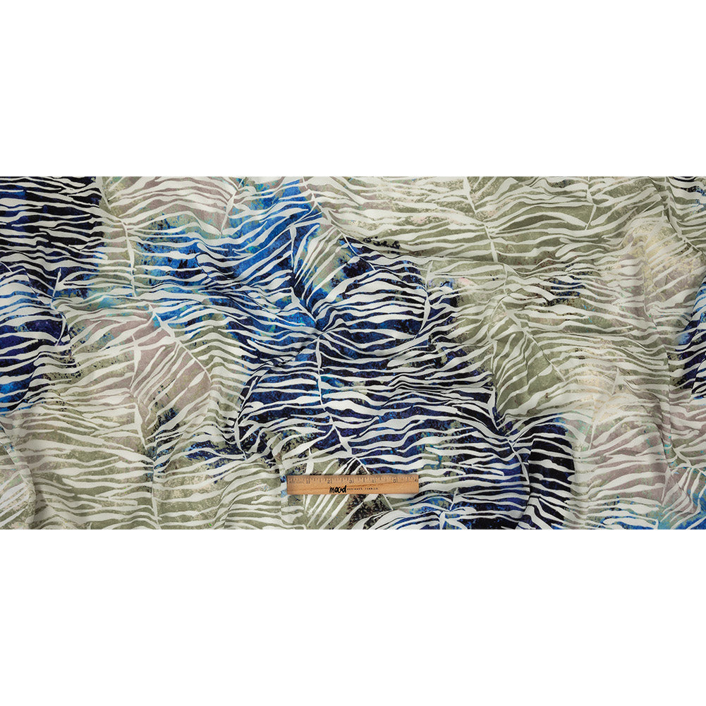 Vegan Limoges Blue and Tea Green Abstract Printed Burnout Viscose Crepe Full Vegan Limoges Blue and Tea Green Abstract Printed Burnout Viscose Crepe Full