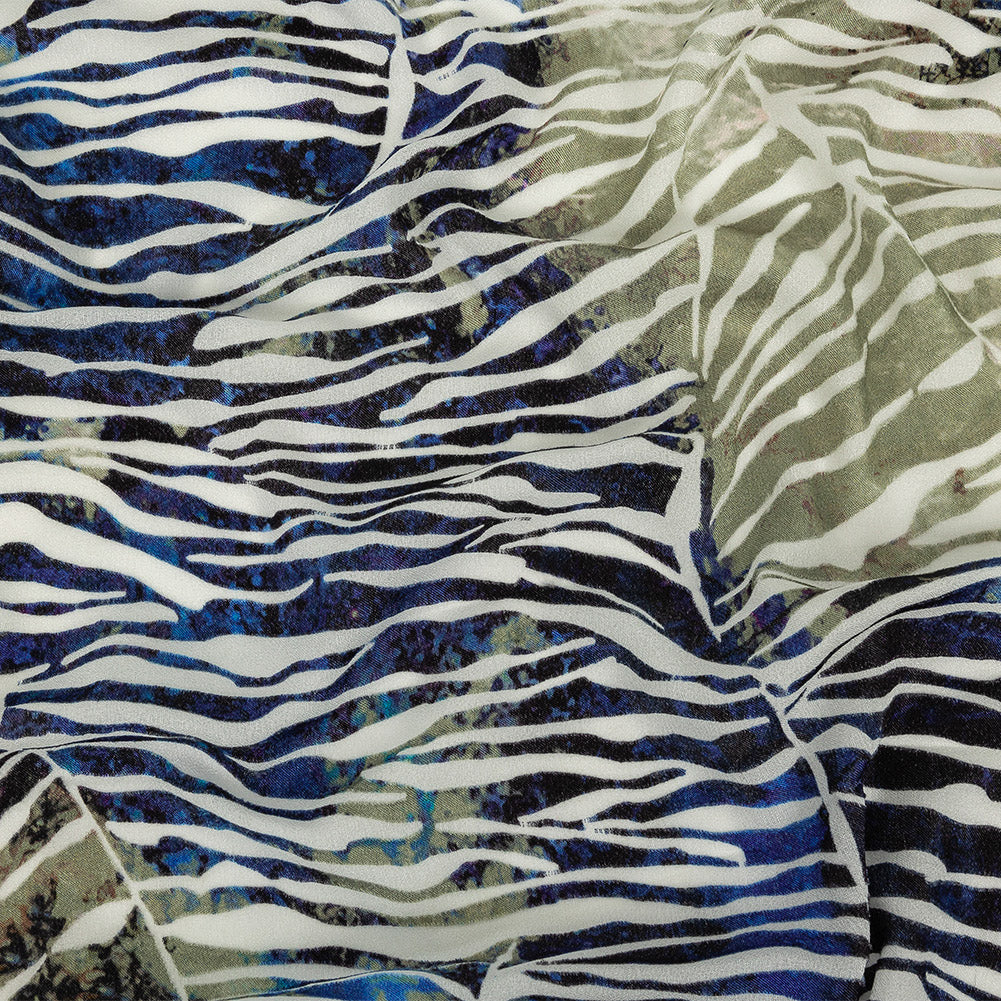 Vegan Limoges Blue and Tea Green Abstract Printed Burnout Viscose Crepe Vegan Limoges Blue and Tea Green Abstract Printed Burnout Viscose Crepe