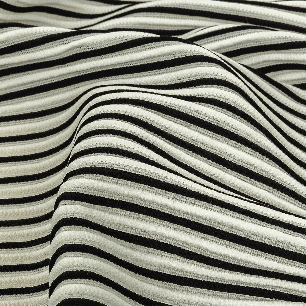 Italian Bright White and Black Raised Stripes Stretch Knit Detail Italian Bright White and Black Raised Stripes Stretch Knit Detail