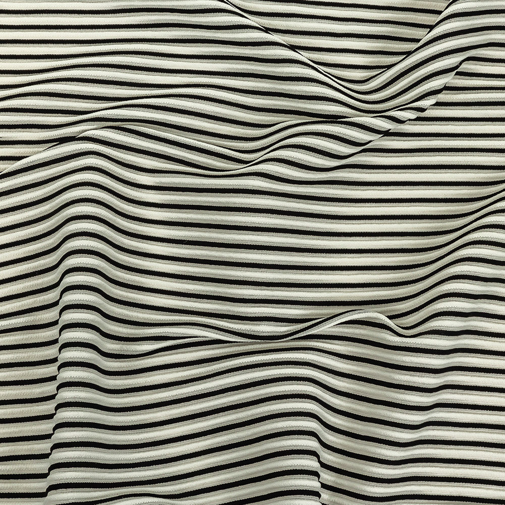 Italian Bright White and Black Raised Stripes Stretch Knit Italian Bright White and Black Raised Stripes Stretch Knit