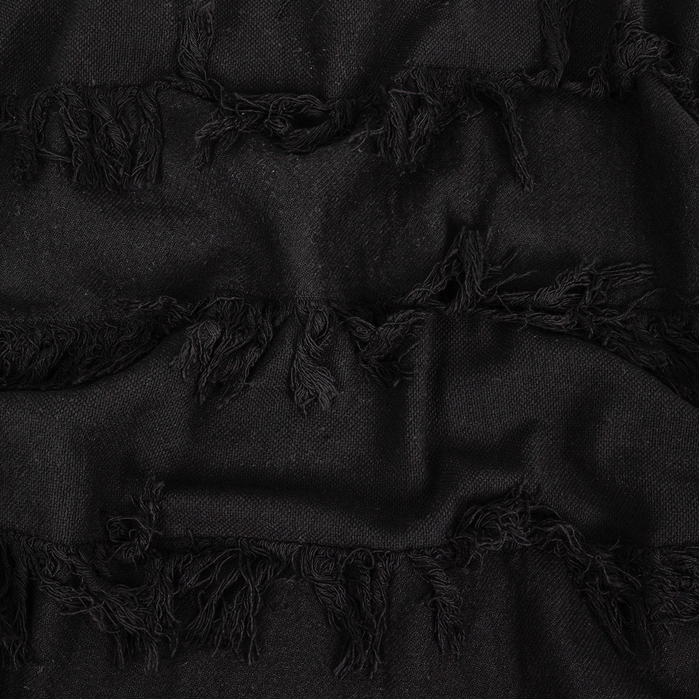 Italian Black Cotton Canvas with Fringe Stripes Italian Black Cotton Canvas with Fringe Stripes