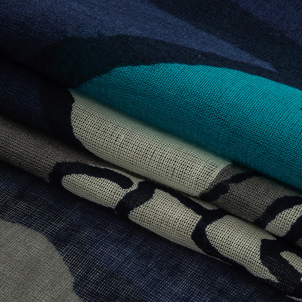 Navy, Gray and Harbor Blue Floral Printed Cotton Voile Folded Navy, Gray and Harbor Blue Floral Printed Cotton Voile Folded