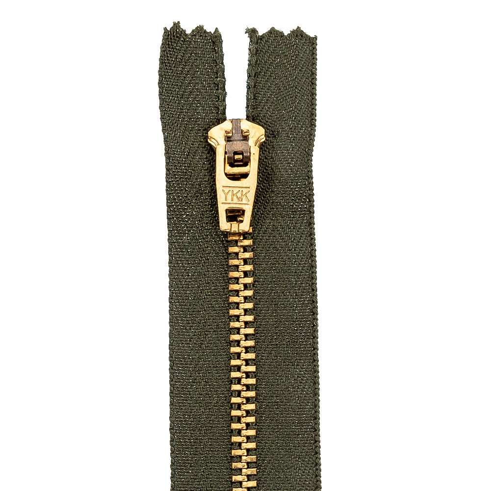 YKK Forest Night Metal Closed Bottom Zipper with Gold Teeth - 5" Detail YKK Forest Night Metal Closed Bottom Zipper with Gold Teeth - 5" Detail