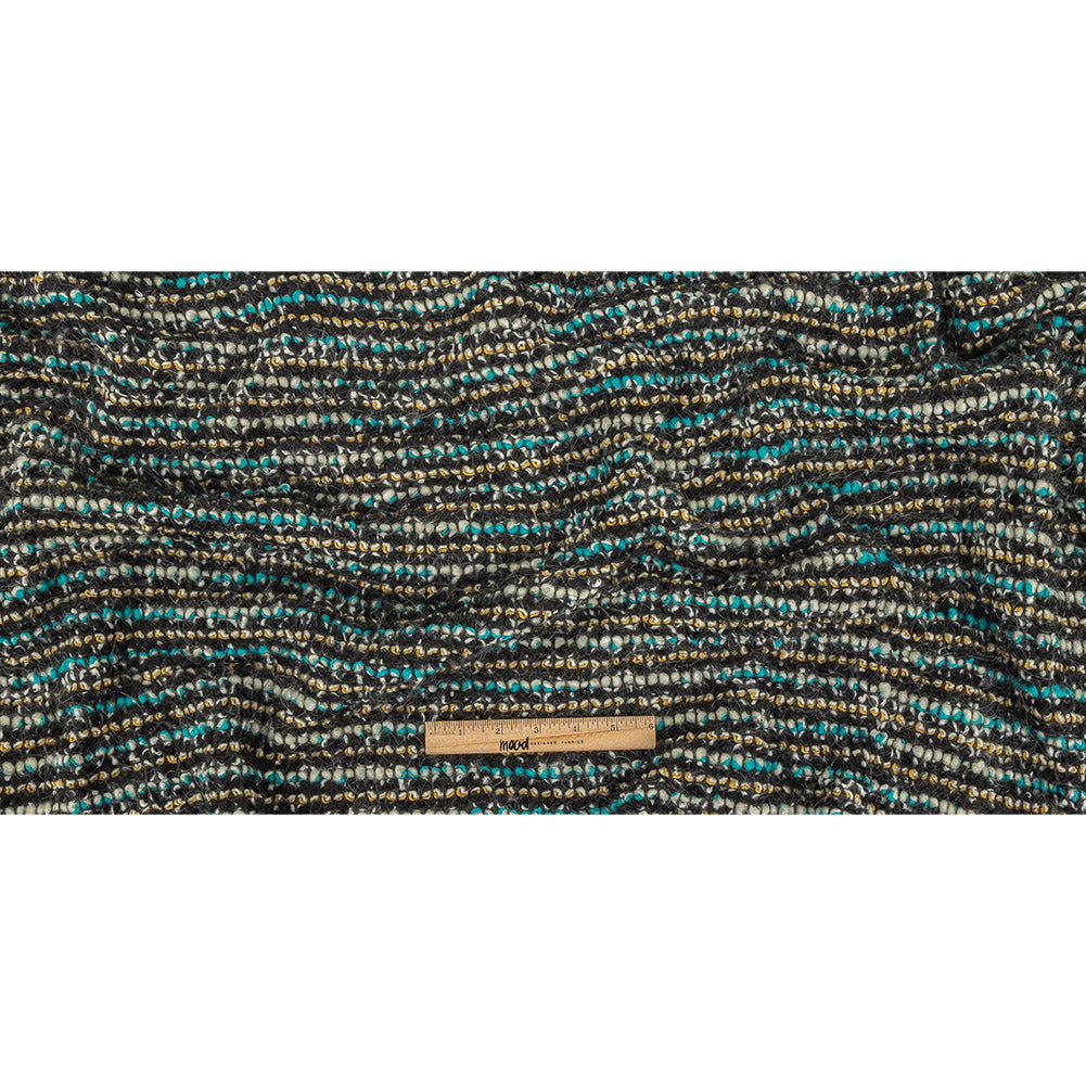 Navy, Aqua and Yellow Striped Chunky Wool Knit Full Navy, Aqua and Yellow Striped Chunky Wool Knit Full