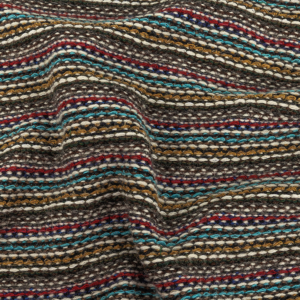 Mustard, Army Green, Blue and Ruby Wine Striped Wool Sweater Knit Mustard, Army Green, Blue and Ruby Wine Striped Wool Sweater Knit