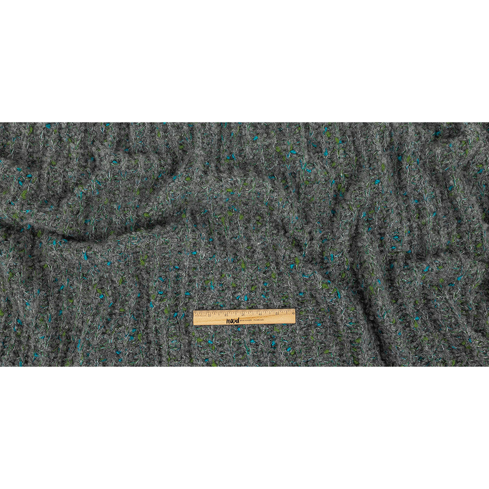 Gray, Mosaic Blue and Lime Boucled Wool Sweater Knit Full Gray, Mosaic Blue and Lime Boucled Wool Sweater Knit Full