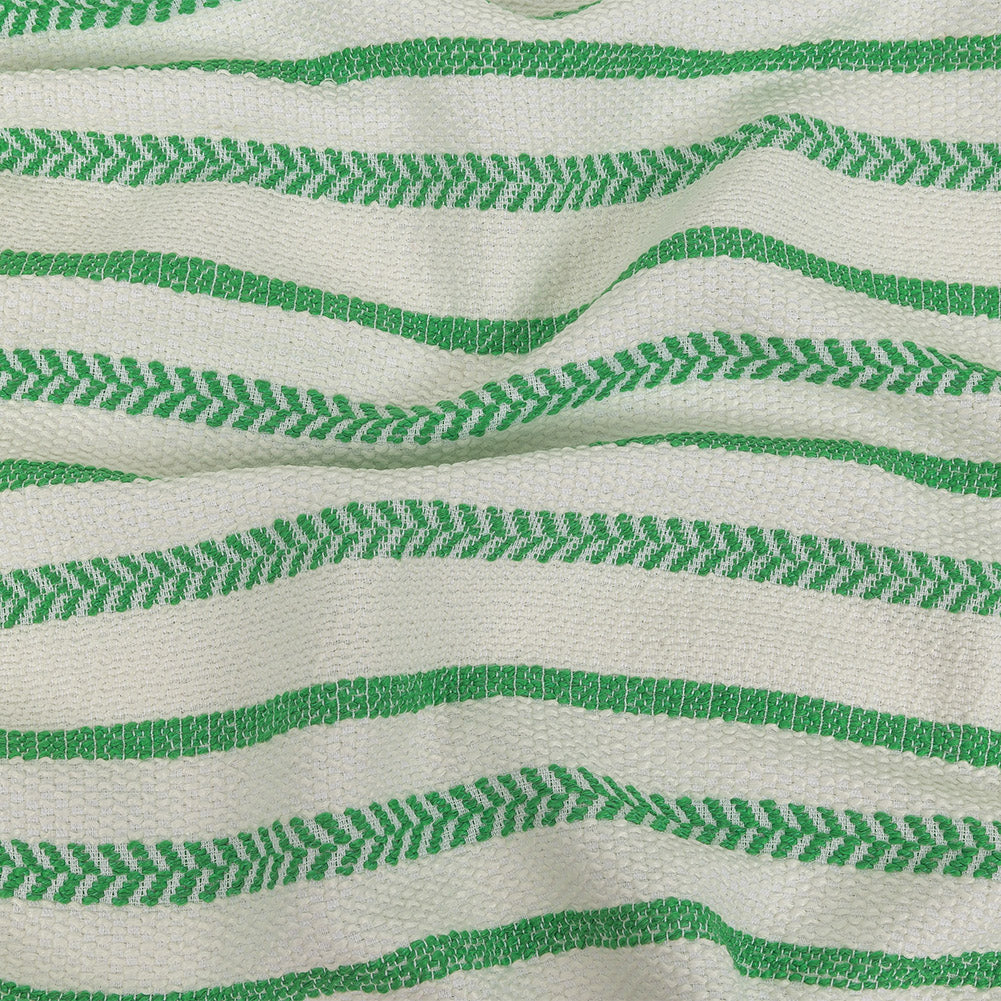 Italian White and Green Striped Hopsack Cotton Tweed Italian White and Green Striped Hopsack Cotton Tweed