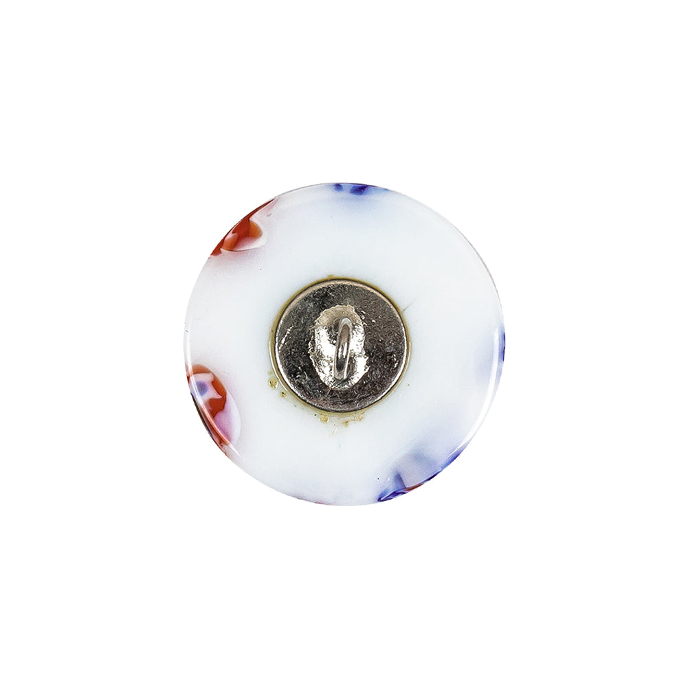 Vintage White, Red and Blue Mosaic Domed Shank Back Glass Button - 32L/20mm Detail Vintage White, Red and Blue Mosaic Domed Shank Back Glass Button - 32L/20mm Detail