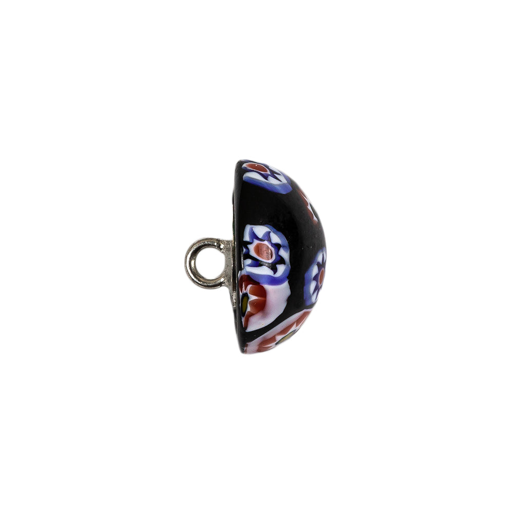 Vintage Black, Red and Blue Mosaic Domed Shank Back Glass Button - 24L/15mm Folded Vintage Black, Red and Blue Mosaic Domed Shank Back Glass Button - 24L/15mm Folded