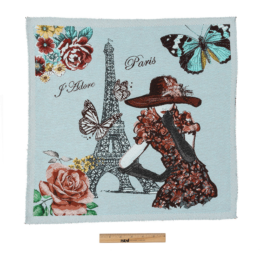 French Sky Blue J'Adore Paris Cotton Blend Oversized Square Patch - 18.875" Full French Sky Blue J'Adore Paris Cotton Blend Oversized Square Patch - 18.875" Full