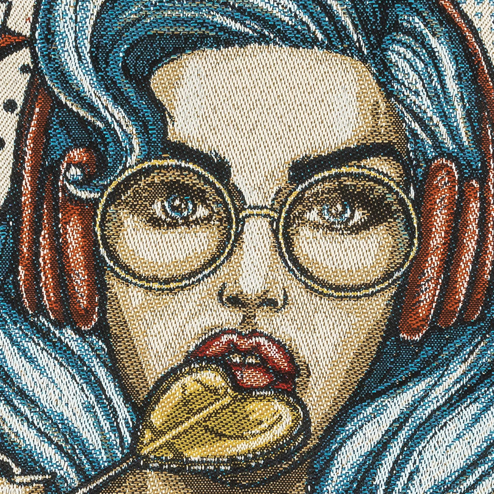 French Blue Girl with Lollipop Oversized Square Patch - 18.875" Detail French Blue Girl with Lollipop Oversized Square Patch - 18.875" Detail