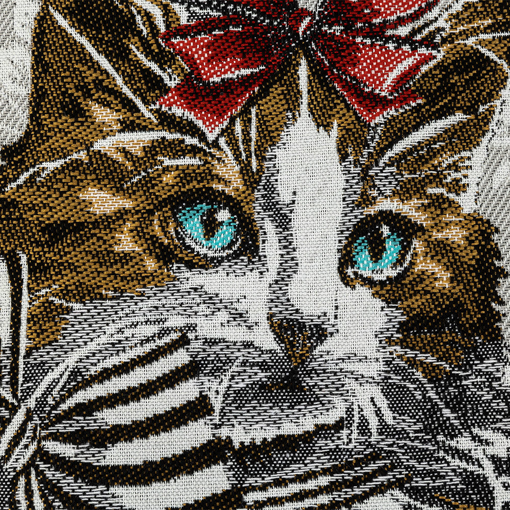 French Pearl and Gray Posed with a Bow Cotton Blend Oversized Square Patch - 18.875" Detail French Pearl and Gray Posed with a Bow Cotton Blend Oversized Square Patch - 18.875" Detail