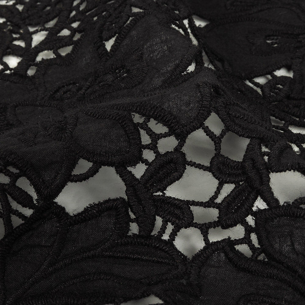 Famous Australian Designer Black Floral Guipure Lace with Scalloped Edges Detail Famous Australian Designer Black Floral Guipure Lace with Scalloped Edges Detail