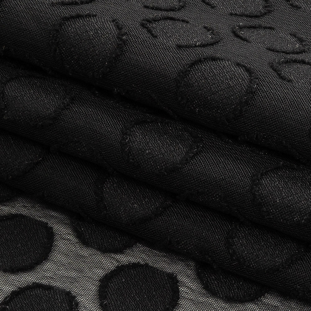 Famous Australian Designer Black Polyester Chiffon with Burnout Polka Dots Folded Famous Australian Designer Black Polyester Chiffon with Burnout Polka Dots Folded