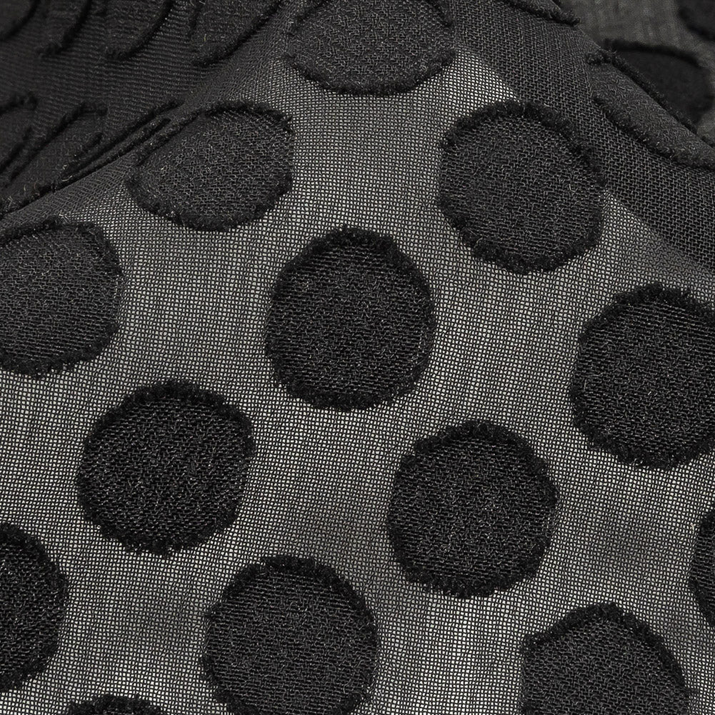 Famous Australian Designer Black Polyester Chiffon with Burnout Polka Dots Detail Famous Australian Designer Black Polyester Chiffon with Burnout Polka Dots Detail