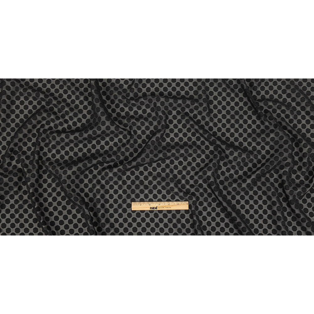 Famous Australian Designer Black Polyester Chiffon with Burnout Polka Dots Full Famous Australian Designer Black Polyester Chiffon with Burnout Polka Dots Full