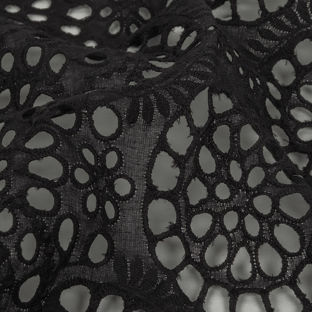 Famous Australian Designer Black Scalloped Embroidered Cotton Eyelet with Scalloped Edges Detail Famous Australian Designer Black Scalloped Embroidered Cotton Eyelet with Scalloped Edges Detail