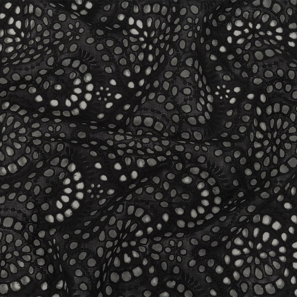 Famous Australian Designer Black Scalloped Embroidered Cotton Eyelet with Scalloped Edges Famous Australian Designer Black Scalloped Embroidered Cotton Eyelet with Scalloped Edges