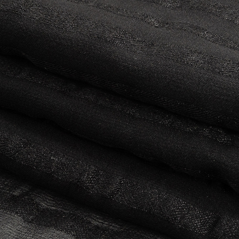 Famous Australian Designer Black Silk Georgette with Twill Stripes Folded Famous Australian Designer Black Silk Georgette with Twill Stripes Folded