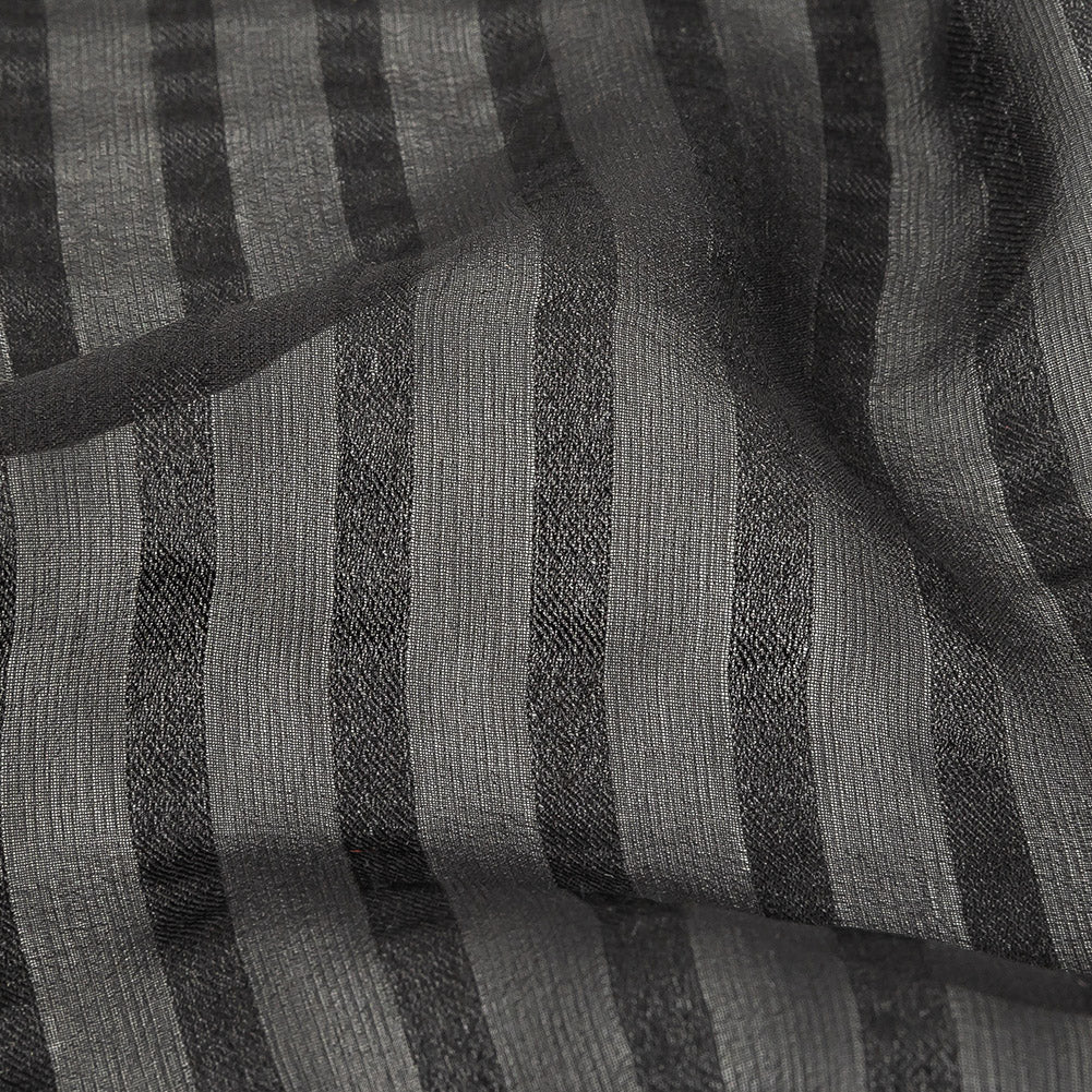 Famous Australian Designer Black Silk Georgette with Twill Stripes Detail Famous Australian Designer Black Silk Georgette with Twill Stripes Detail