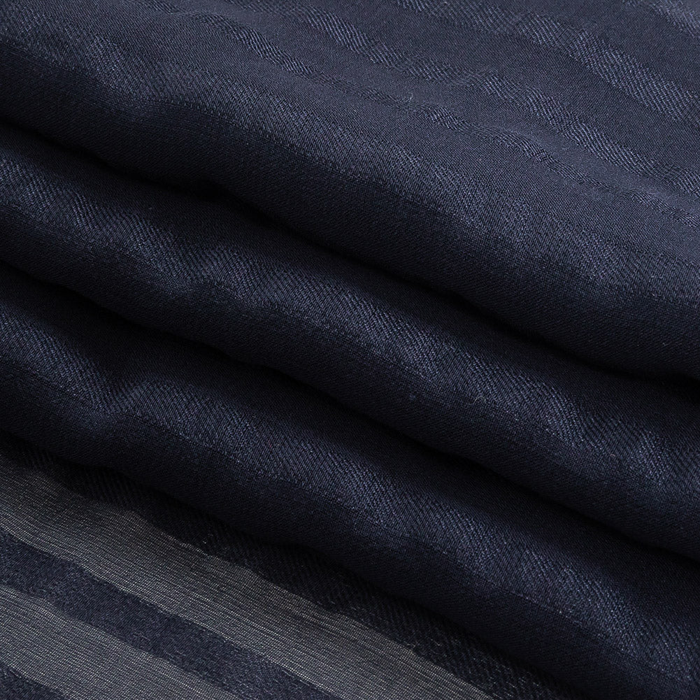 Famous Australian Designer Navy Silk Georgette with Twill Stripes Folded Famous Australian Designer Navy Silk Georgette with Twill Stripes Folded