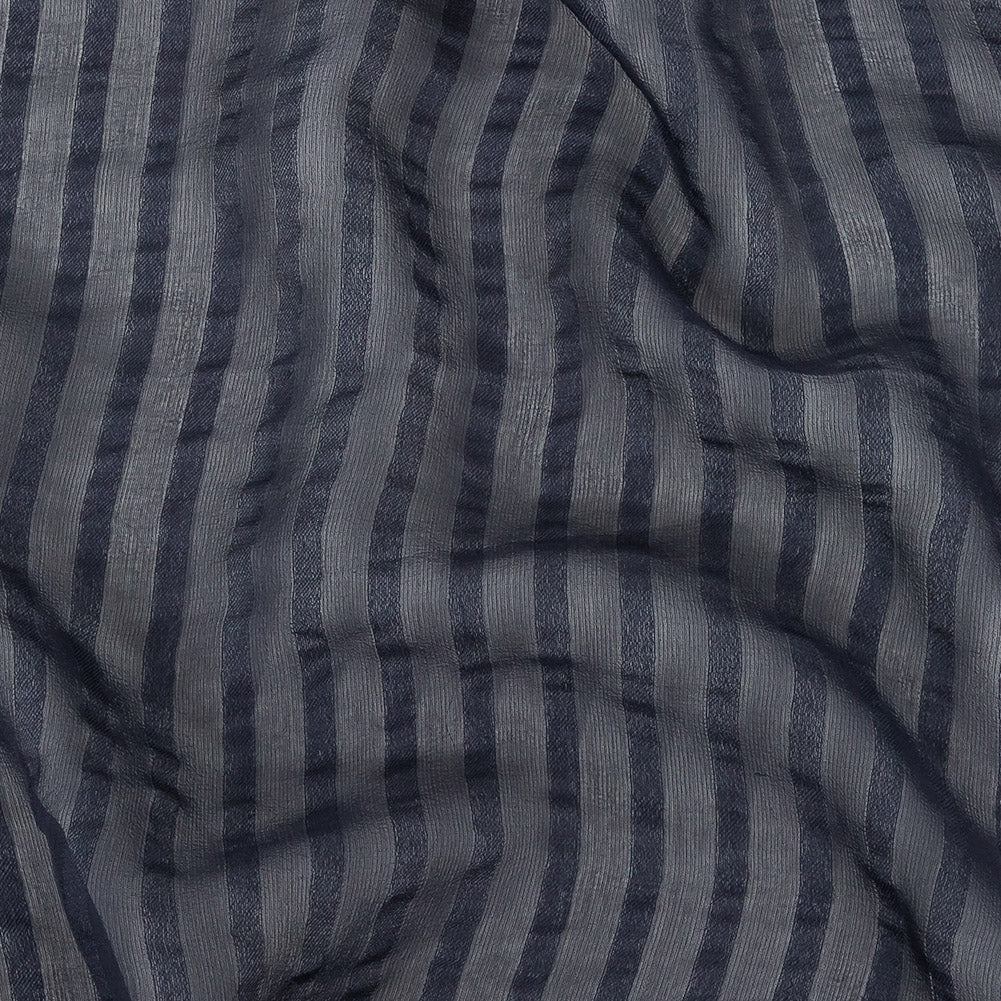 Famous Australian Designer Navy Silk Georgette with Twill Stripes Famous Australian Designer Navy Silk Georgette with Twill Stripes