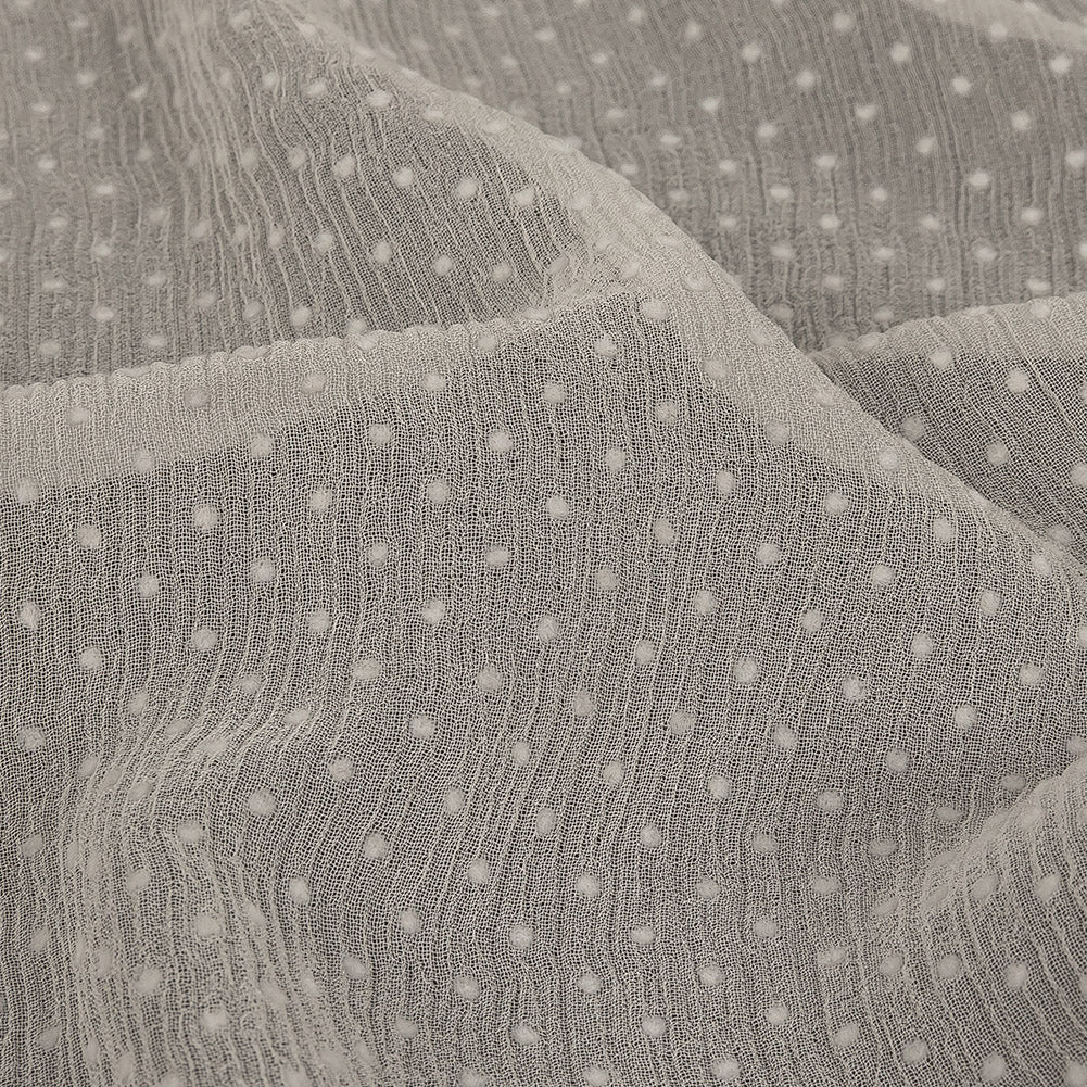Famous Australian Designer Marshmallow Flocked Polka Dots Silk and Rayon Crinkled Chiffon Detail Famous Australian Designer Marshmallow Flocked Polka Dots Silk and Rayon Crinkled Chiffon Detail