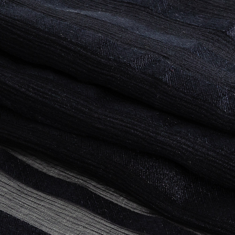 Famous Australian Designer French Navy Crinkled Silk Chiffon with Twill Stripes Folded Famous Australian Designer French Navy Crinkled Silk Chiffon with Twill Stripes Folded