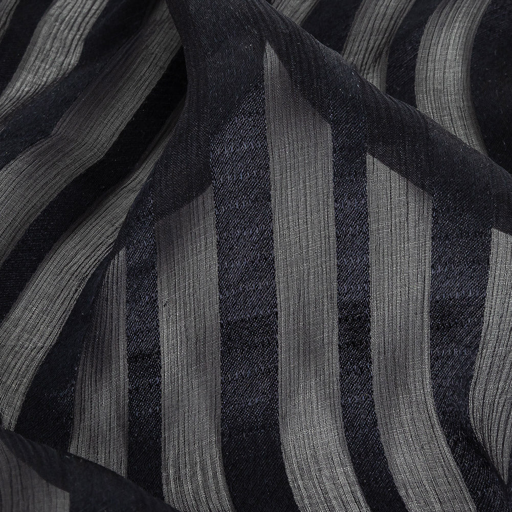 Famous Australian Designer French Navy Crinkled Silk Chiffon with Twill Stripes Detail Famous Australian Designer French Navy Crinkled Silk Chiffon with Twill Stripes Detail